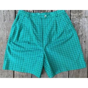 80s Izod High Waist Shorts Green Plaid SZ 10 Med Tartan Tattersall Plaid Preppy